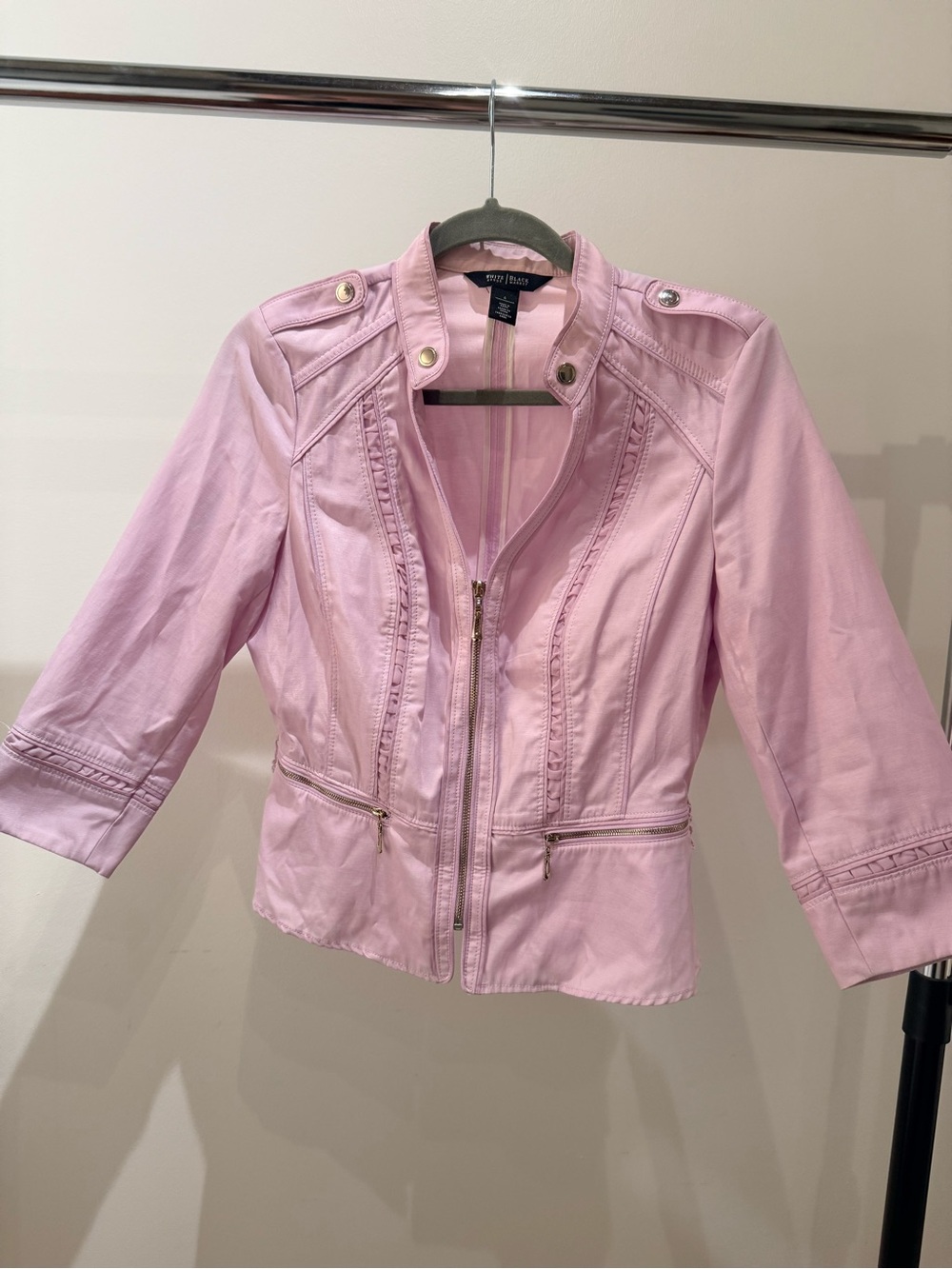 White House Black Market Pale Pink Zip-Up Utility Jacket